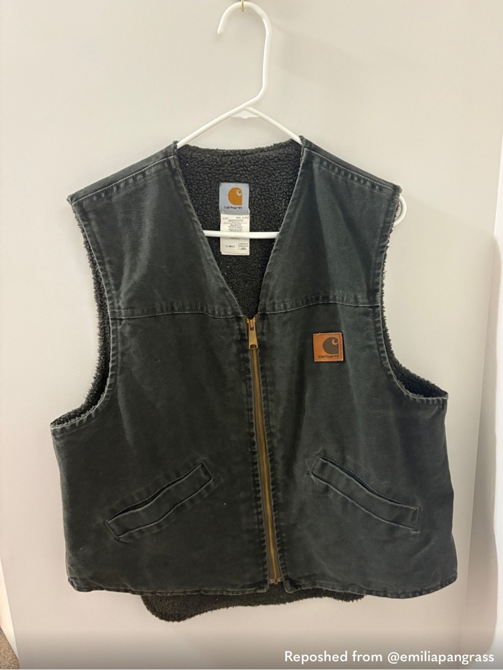 Vintage Carhartt Moss Green Vest With Sherpa Lining
